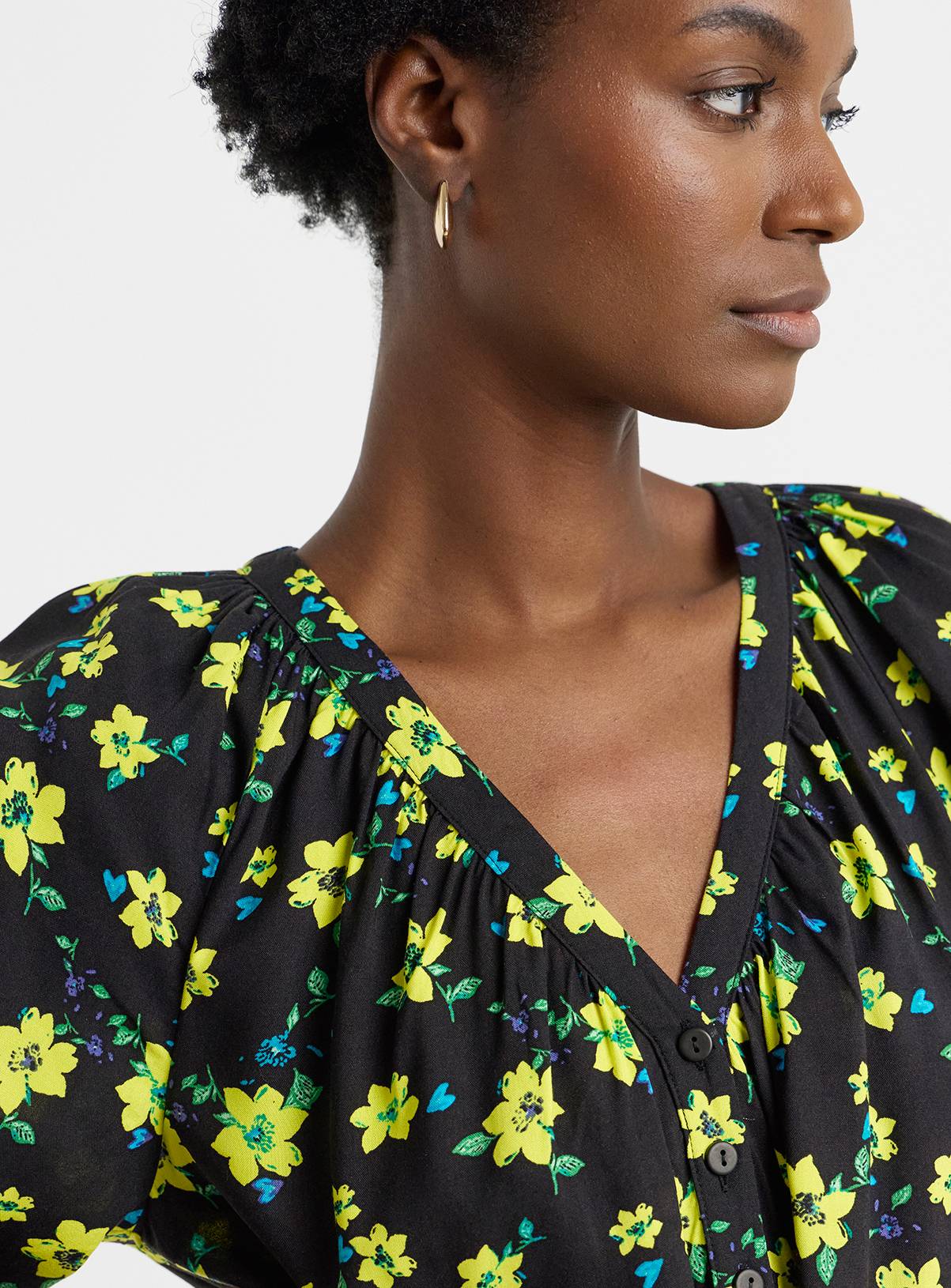 JD WILLIAMS Collarless Button Through Blouse Floral 14 - Image 4